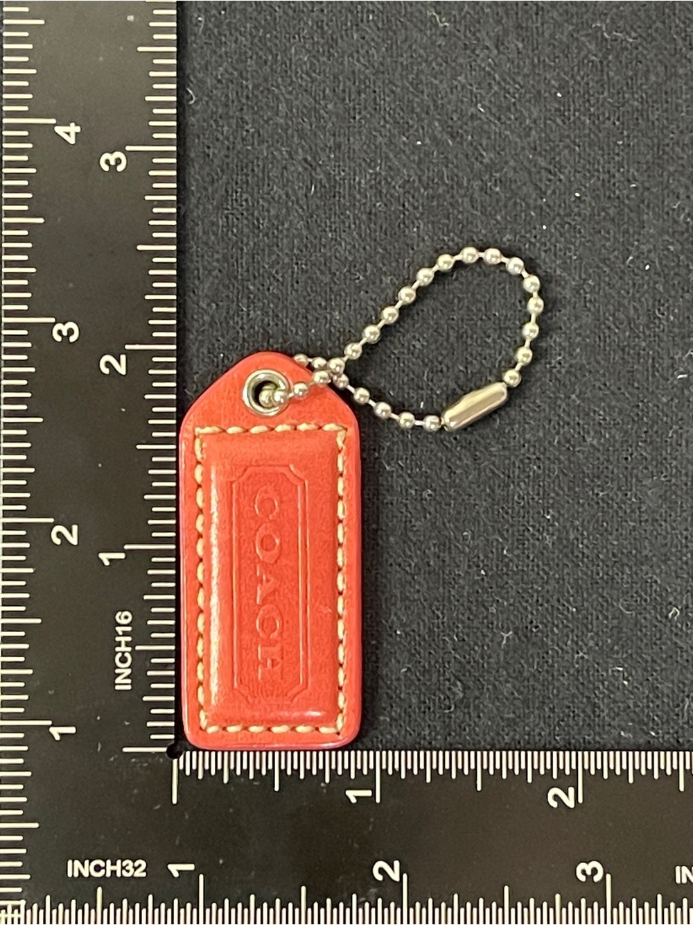 Coach Peach Orange Leather Hang Tag with Silver Ball Chain